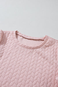 Light Pink Cable Textured Puff Sleeve Sweatshirt