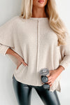 Apricot Waffle Knit Splits Batwing Sleeve Oversized Top