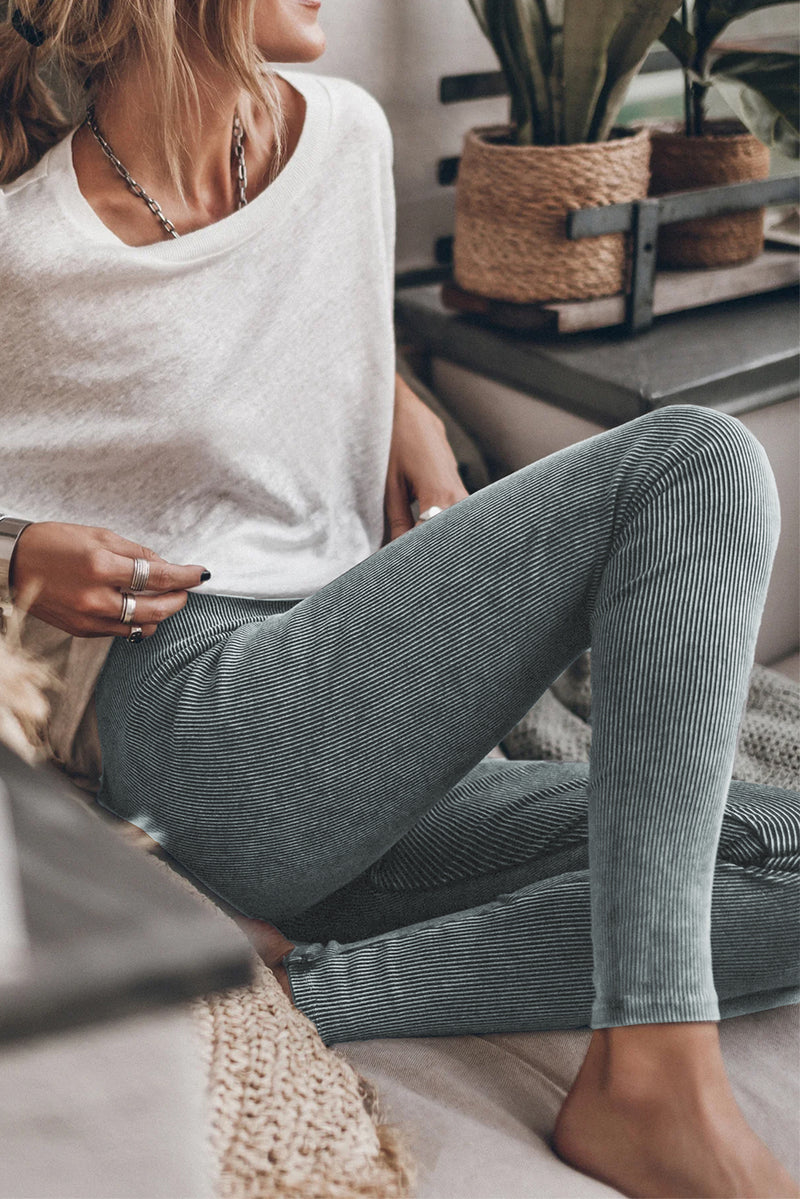 Dark Grey Vintage Wash Ribbed Leggings