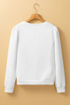 White Textured Puff Long Sleeve Round Neck Top