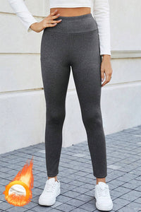 Dark Grey Fleece Lined Thermal Knit Ankle High Waist Leggings