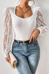 White Frenchy Contrast Lace Bishop Sleeve Bodysuit